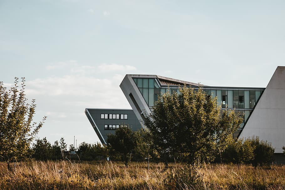 germany, wolfsburg, building, architecture, trees, grass, plant HD wallpaper