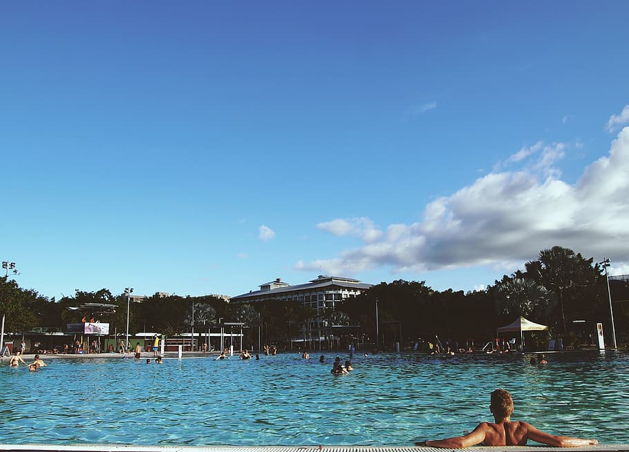 australia, cairns, lagoon, summer, pool, blue, relax, cairns esplanade lagoon, HD wallpaper