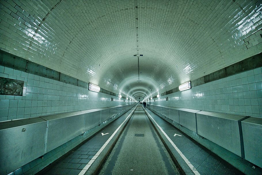 hamburg, germany, st. pauli elbtunnel, direction, converging, HD wallpaper