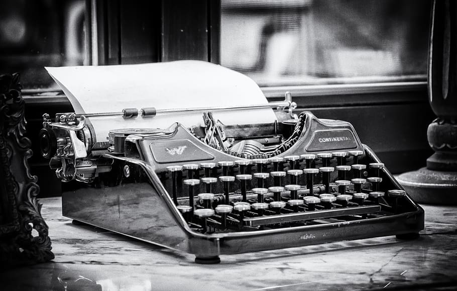 typewriter, tap, keys, paper, clamping