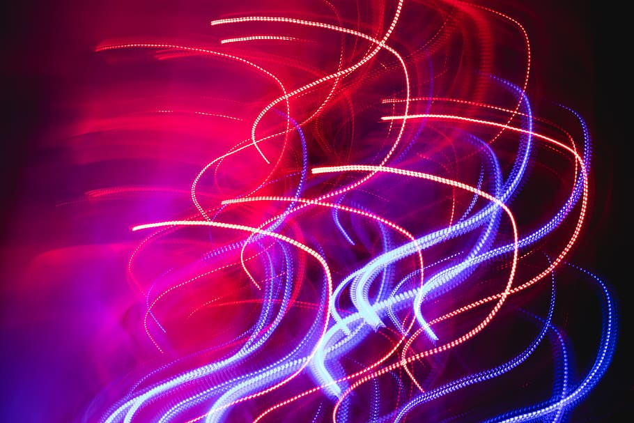 red, blue, and white light effects, illuminated, motion, long exposure HD wallpaper