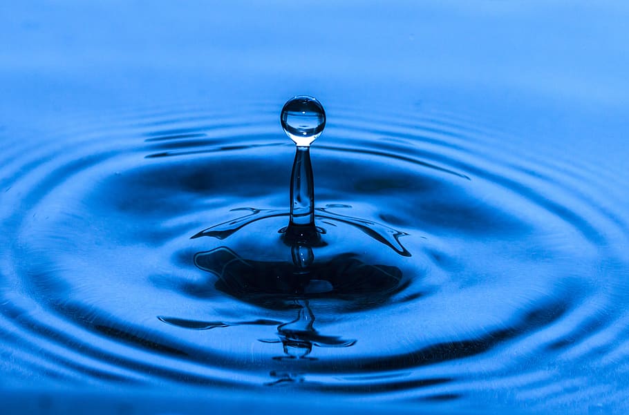 water drop, fluid, blue, splash, ripple, clean, splashes, nature HD wallpaper