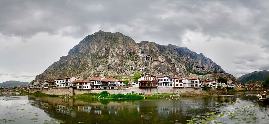 turkey, amasya, mountain, rock, historical, house, nostalgic, HD wallpaper