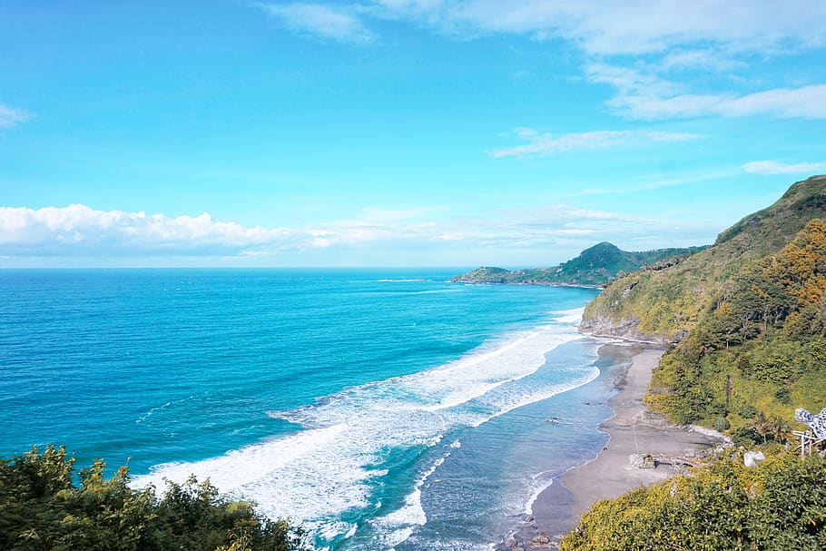indonesia, kebumen regency, ocean, blue, forest, beach, travel, HD wallpaper