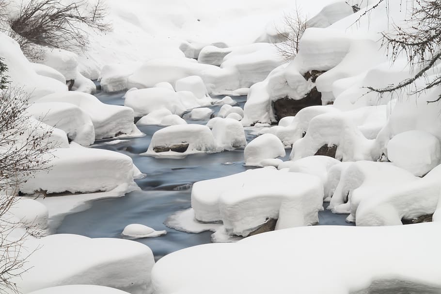 ahr, river, ice, nature, landscape, snow, winter, italy, south tyrol HD wallpaper