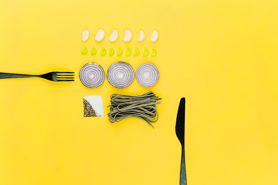 Black Fork and Knife Clip-art, black pepper, bright, colors, flatlay HD wallpaper