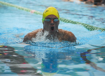 Man Wearing Yellow Swimming Cap About to Swim, active, athlete HD wallpaper