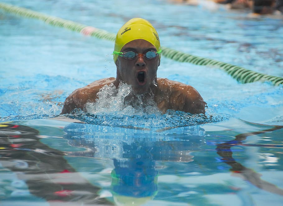 Man Wearing Yellow Swimming Cap About to Swim, active, athlete HD wallpaper