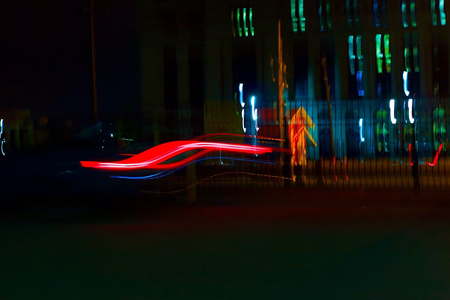 red and green LED light, illuminated, long exposure, night, light trail HD wallpaper