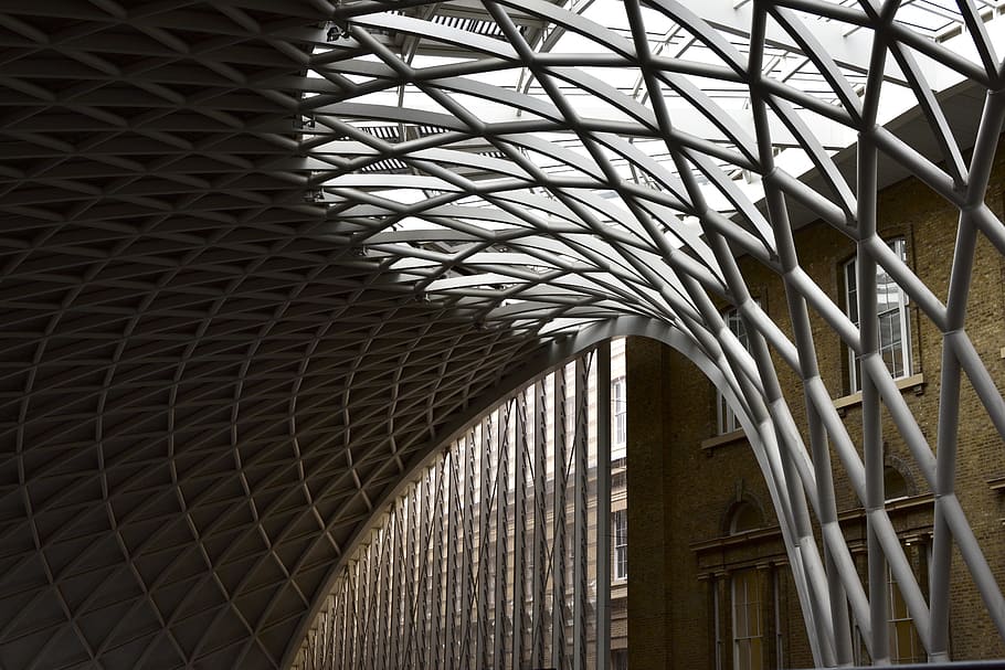 white steel frame, architecture, built structure, indoors, pattern HD wallpaper