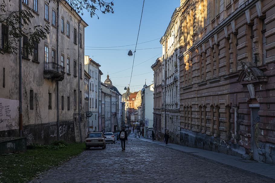 ukraine, lviv, morning, street, cityscape, oldtown, building exterior