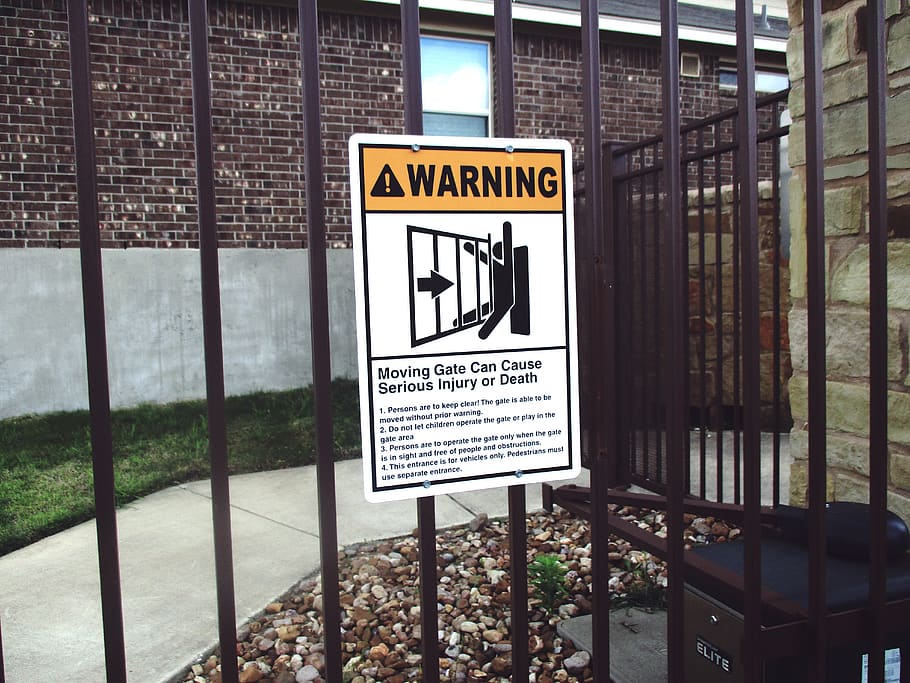 warning, gate, communication, sign, text, warning sign, western script HD wallpaper