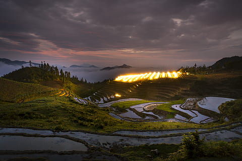 Landscape Photo of Mountain during Nighttime, clouds, cloudscape HD wallpaper