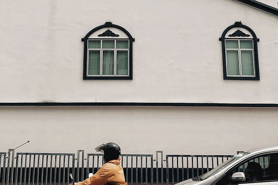 Person Riding Motorcycle Near Building, architecture, car, daylight HD wallpaper
