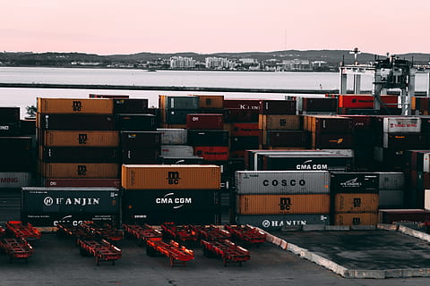 Assorted-color Cargo Containers Near Body of Water, business HD wallpaper