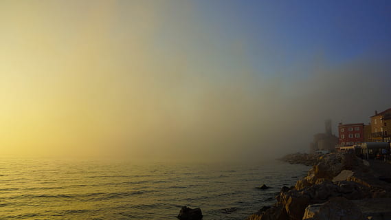 slovenia, piran, sea, water, sky, sunset, nature, architecture HD wallpaper