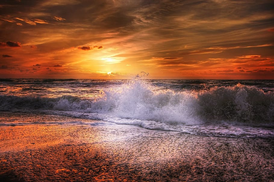 Landscape Photography of Coast, clouds, dawn, nature, ocean, sand HD wallpaper
