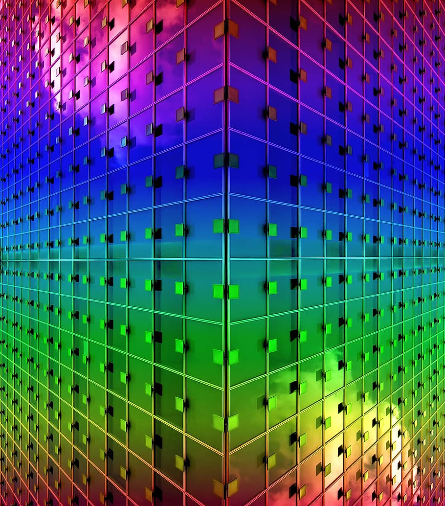 facade, building, render, rainbow, colors, boxes, urban, colorful HD wallpaper
