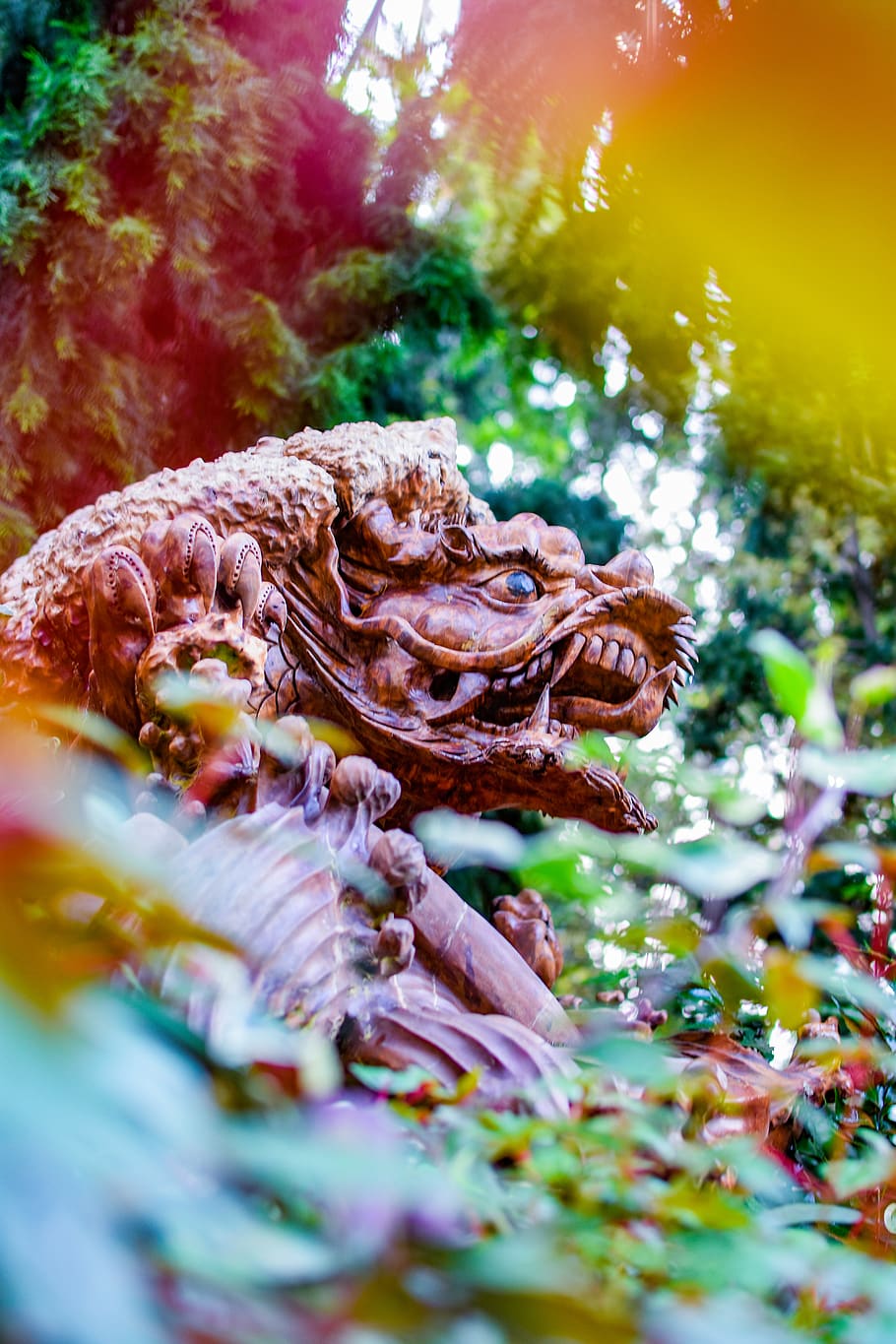 gray dragon statue near trees, outdoors, nature, historic, asian HD wallpaper