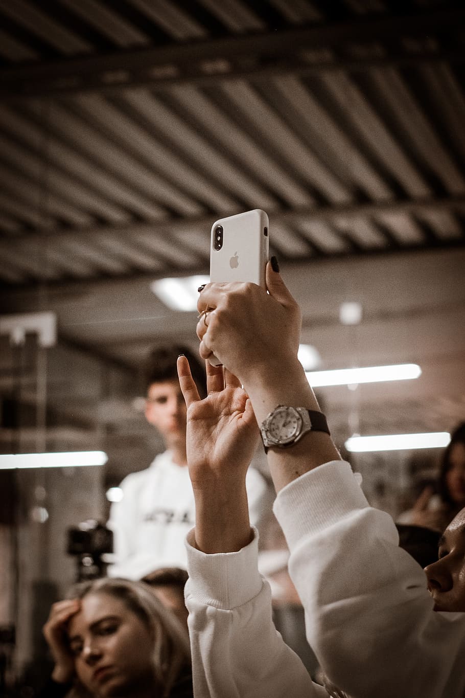 person holding silver iPhone X, hand, meeting space, lecture HD wallpaper