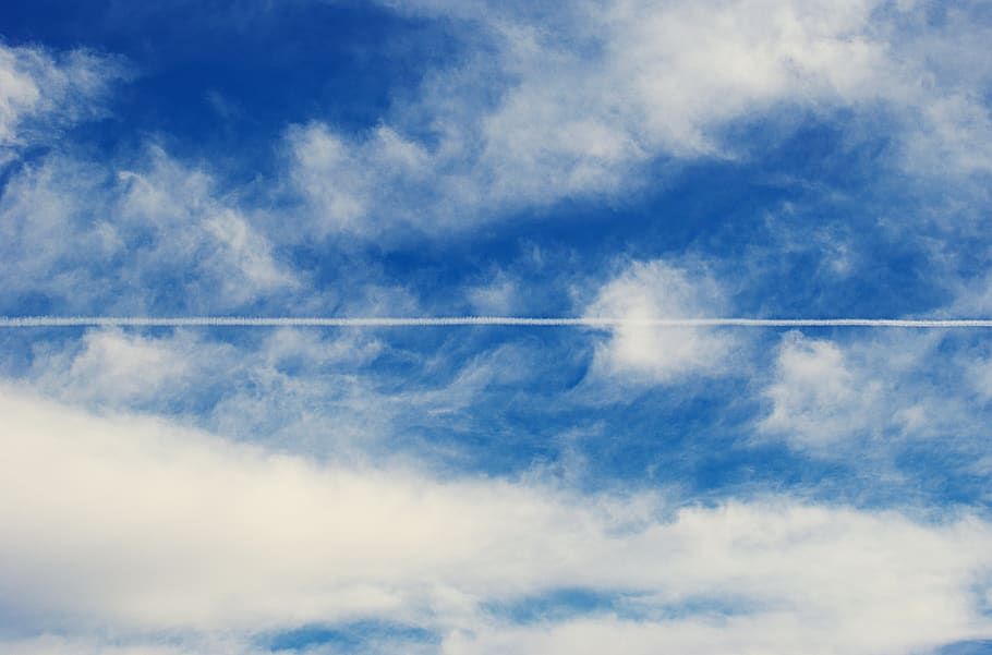 white clouds, cloud - sky, vapor trail, low angle view, blue HD wallpaper