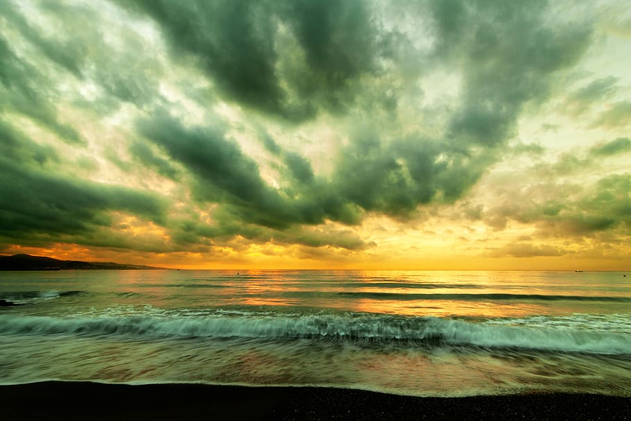 clouds over sea, water, cloud - sky, beauty in nature, beach, HD wallpaper