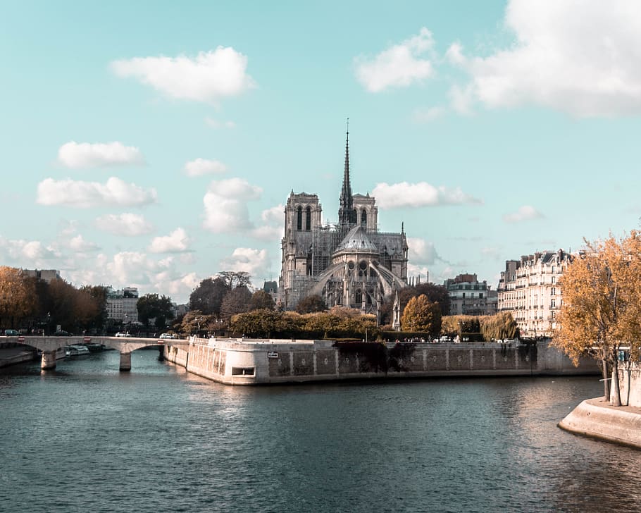 gray concrete cathedral, built structure, architecture, water HD wallpaper