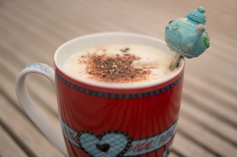 Selective Focus Photography of Filled Red Ceramic Mug, coffee HD wallpaper