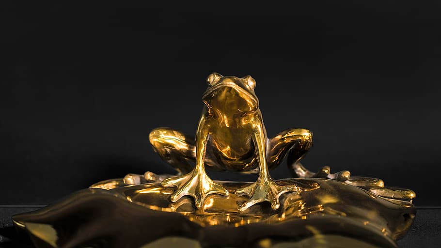frog, copper, oriento, gold, handmade, art, gold colored, black background HD wallpaper
