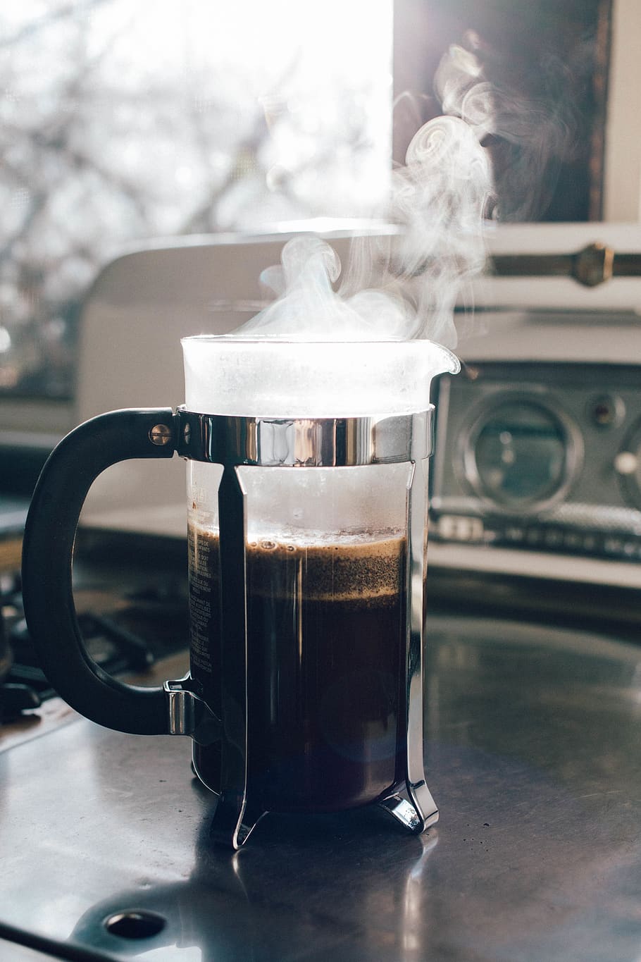 french press, coffee, steam, food and drink, appliance, still life HD wallpaper