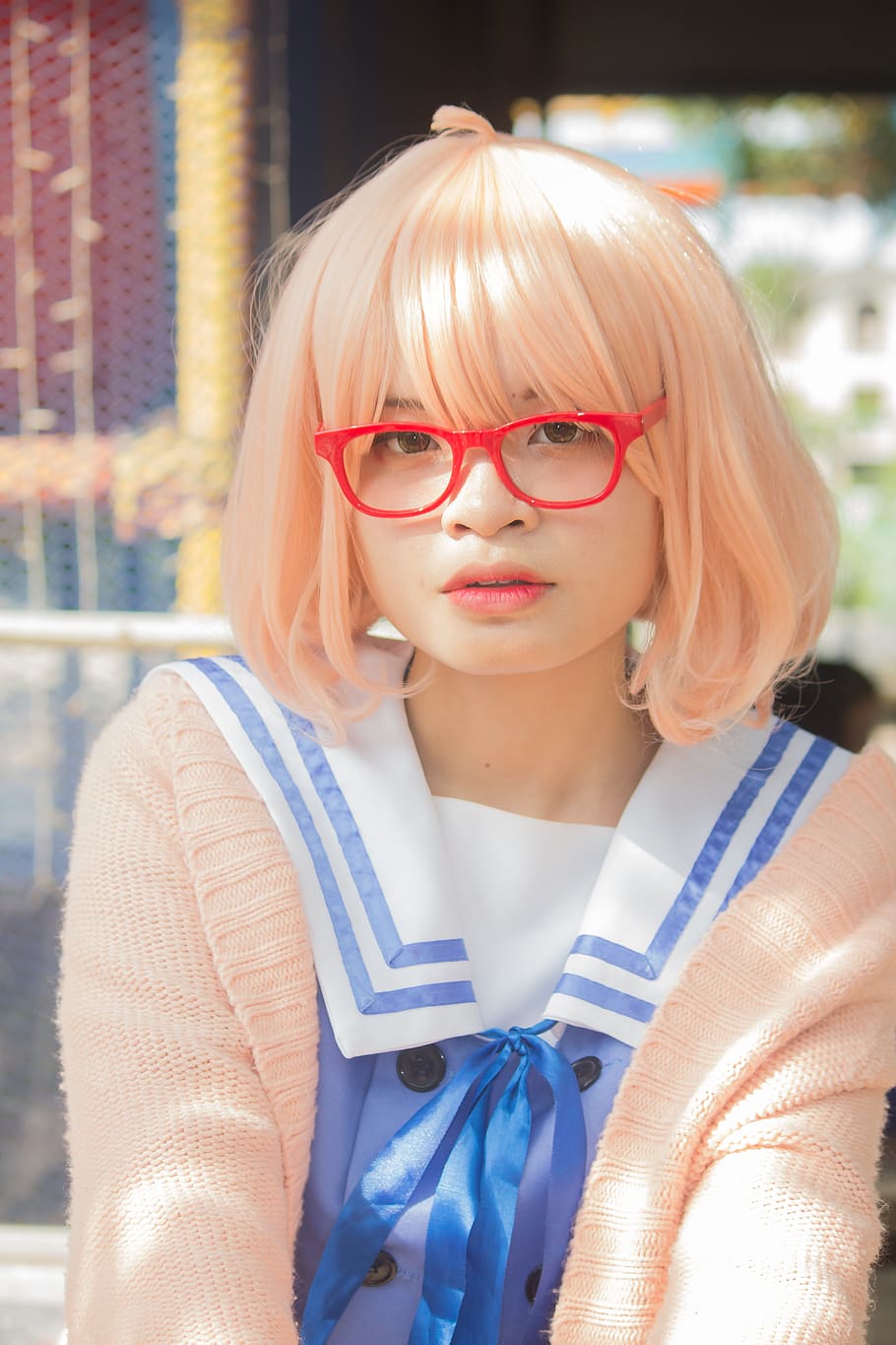 Woman Wearing Red Framed Eyeglasses, beautiful, blond, cosplay HD wallpaper