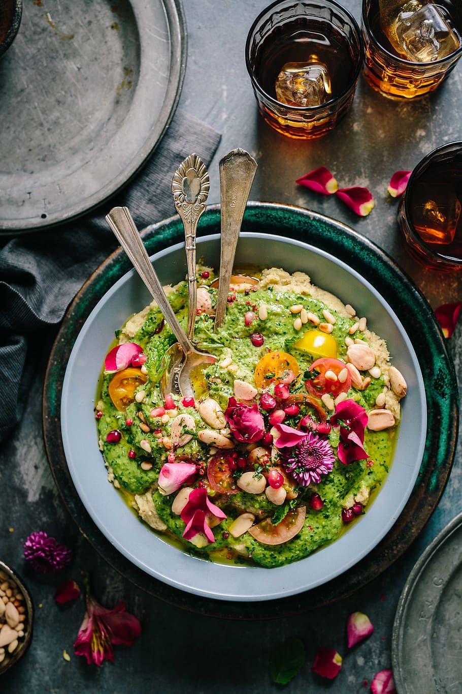 top view salad with guacamole, food and drink, freshness, healthy eating HD wallpaper