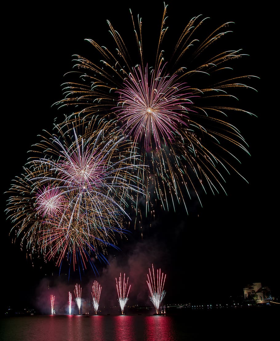 australia, canberra, firework, motion, illuminated, night, celebration HD wallpaper