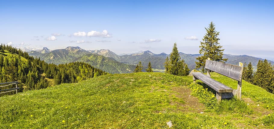 bank, mountains, alpine, view, sky, landscape, nature, panorama HD wallpaper