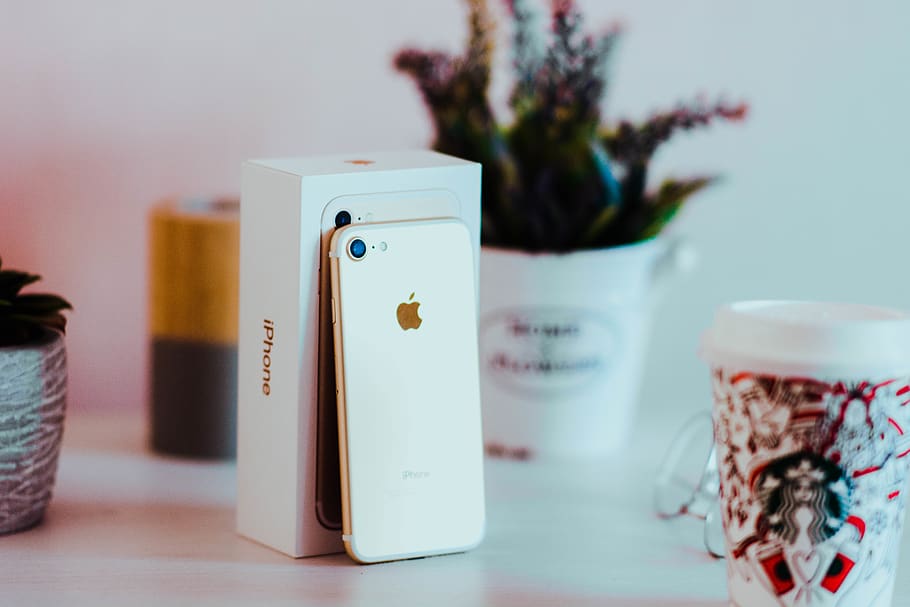 gold iPhone 8 with box, mobile phone, electronics, cell phone HD wallpaper