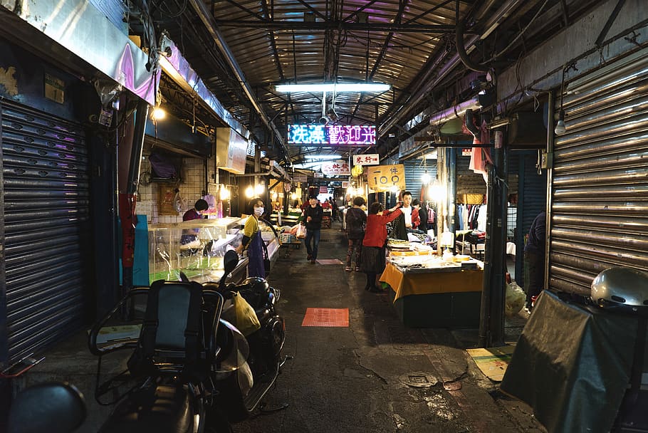 gray shutter door, group of people, market, real people, architecture HD wallpaper