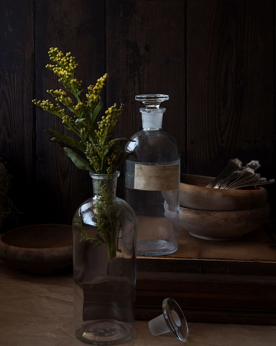 food, wood, light, people, antique apothecary bottles, antique bottles, HD wallpaper