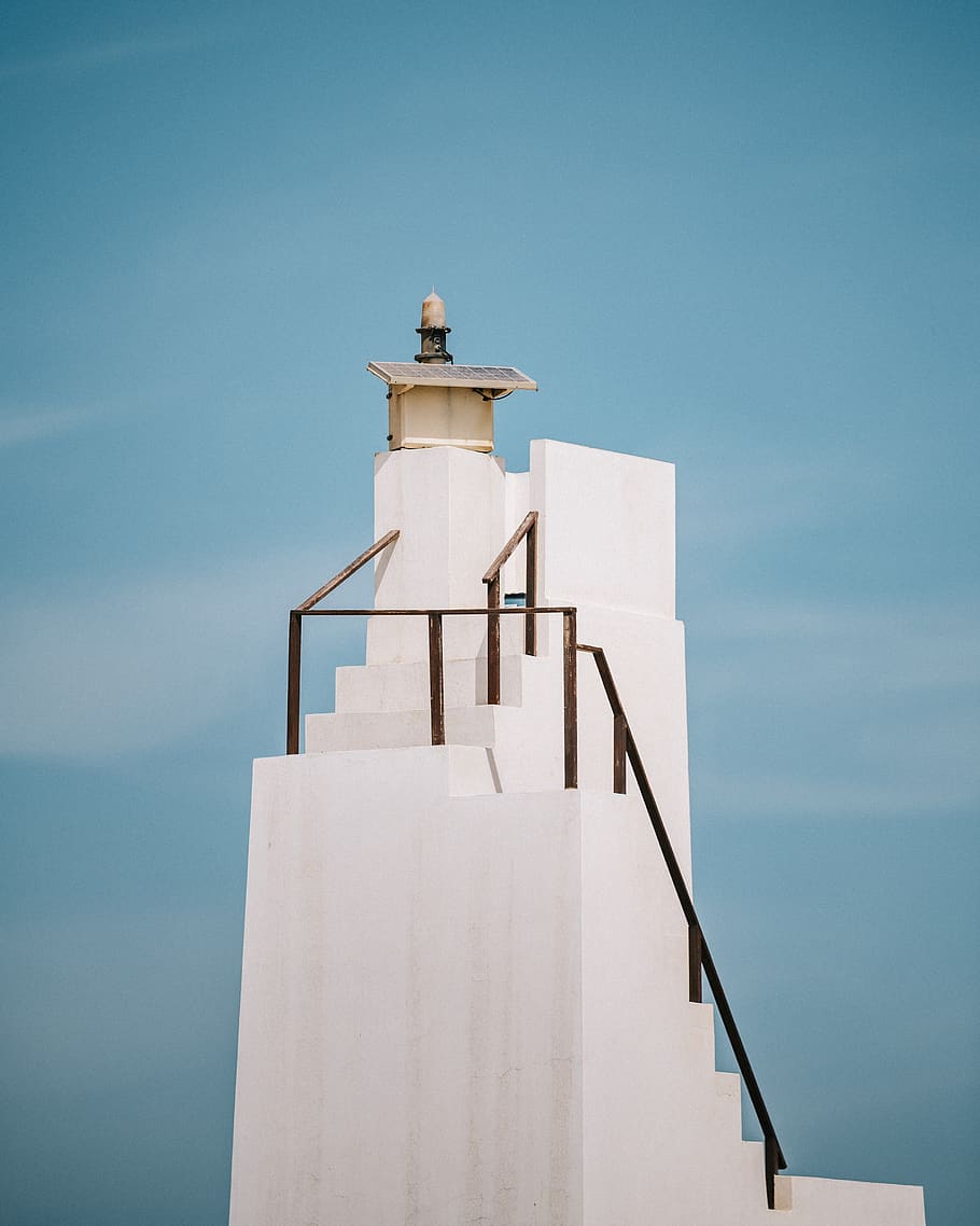 white concrete staircases, architecture, building, blue, sky HD wallpaper