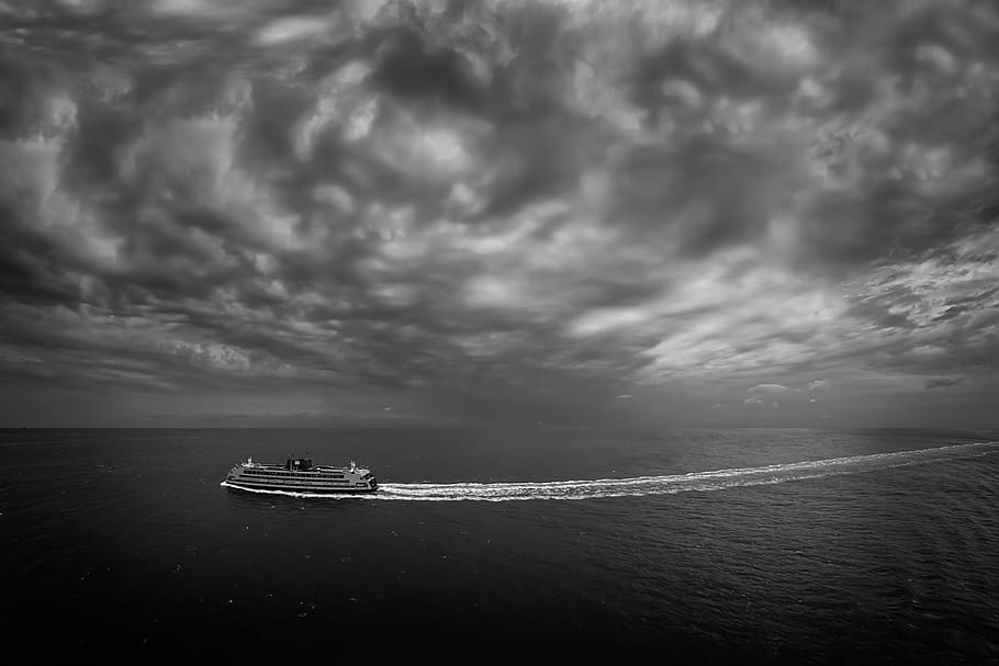 clouds, monochrome, ship, drama, nautical vessel, cloud - sky HD wallpaper