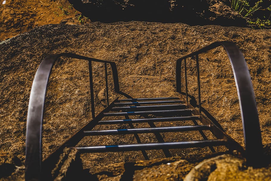 ladder, stone, nature, metal, no people, high angle view, day HD wallpaper