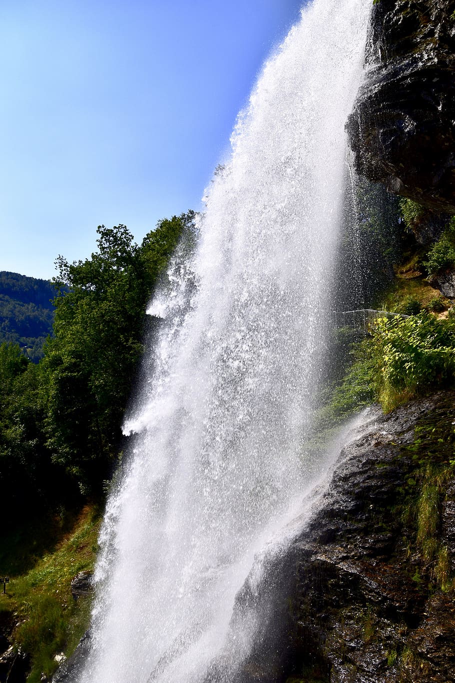 waterfall, blue, sparkle, nature, norway, sky, rock, summer HD wallpaper