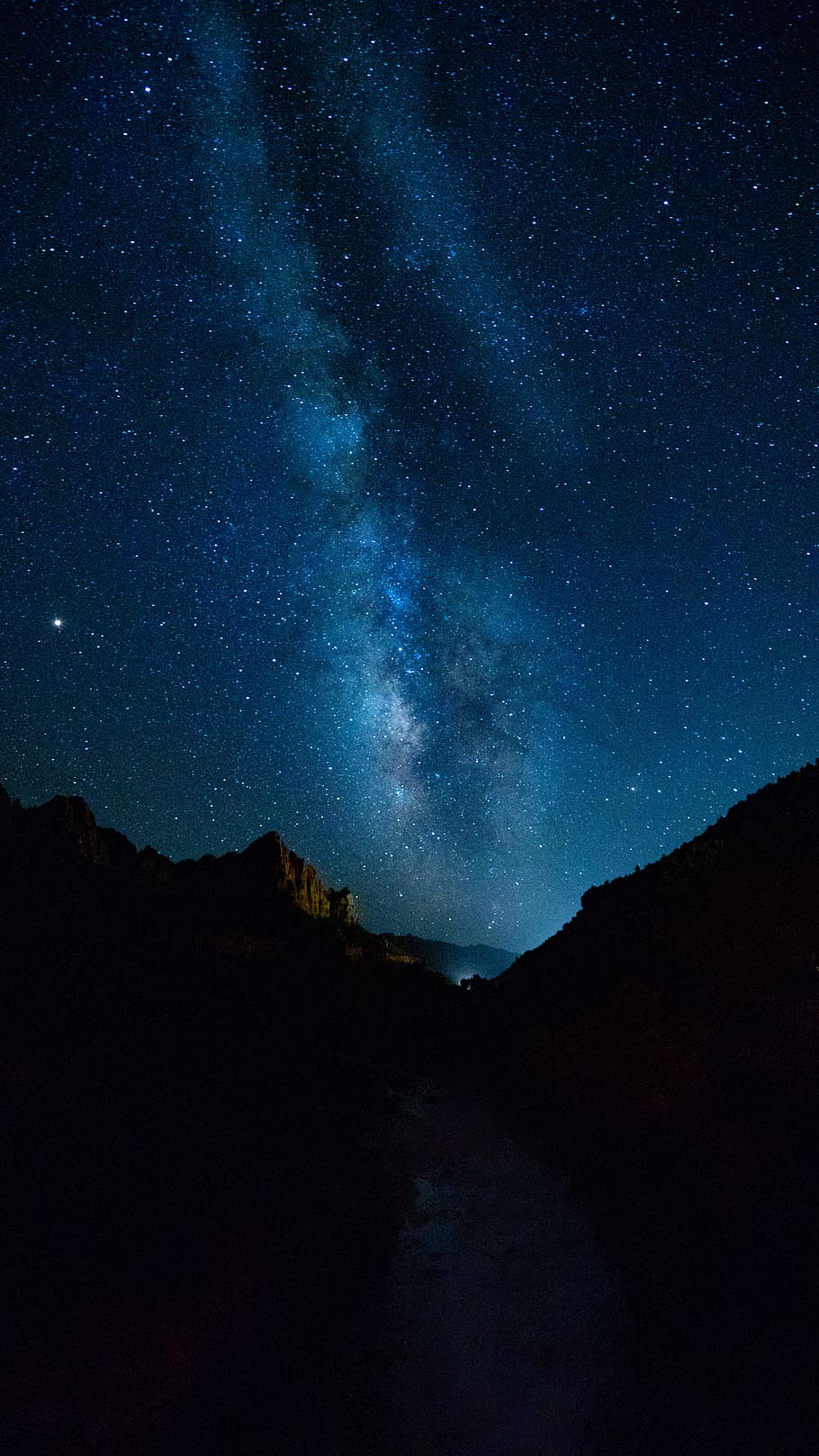 silhouette photography of mountain under sky, star, galaxy, night HD wallpaper
