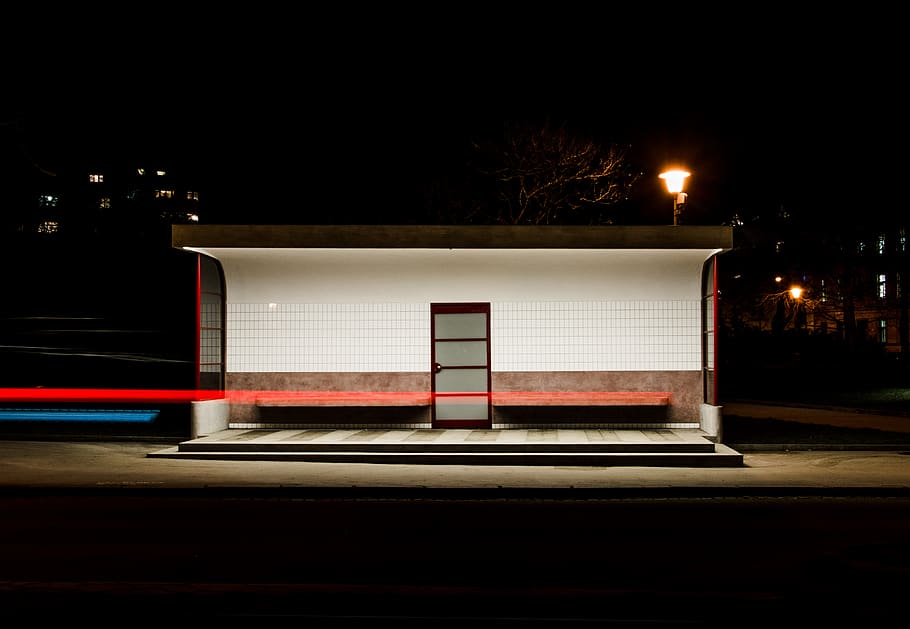 brown empty waiting shed, czechia, night, obilní trh, urban HD wallpaper