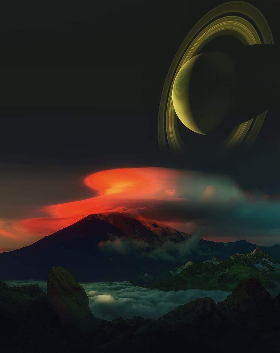 fantasy, mountains, cosmos, planet, nature, sky, beauty in nature HD wallpaper