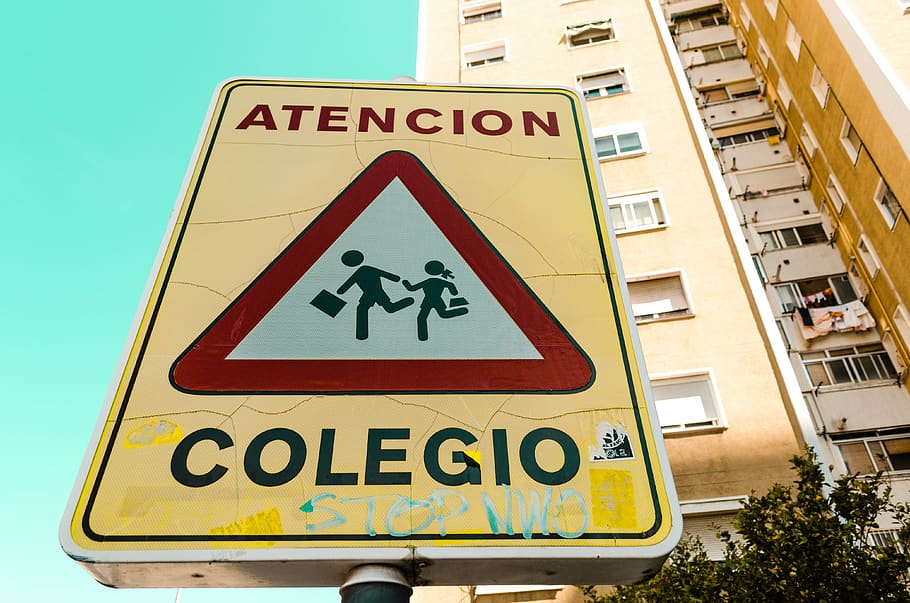 spain, madrid, sign, communication, road sign, text, warning sign HD wallpaper