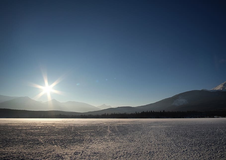 canada, jasper, lake, winter, mountains, lakealberta, scenics - nature HD wallpaper
