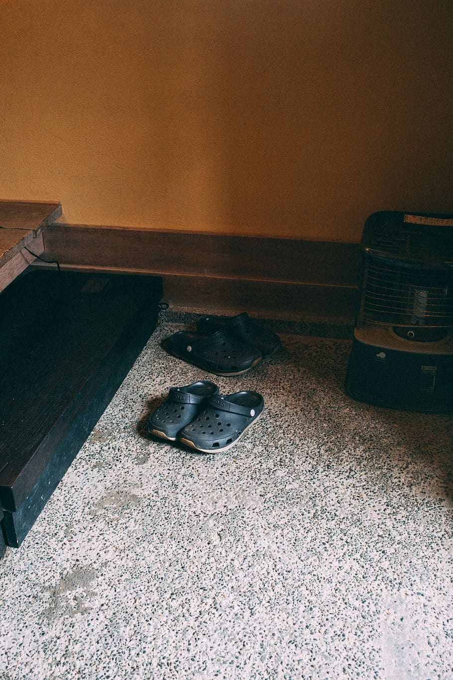 japan, black crocs, shoe, indoors, no people, pair, high angle view HD wallpaper