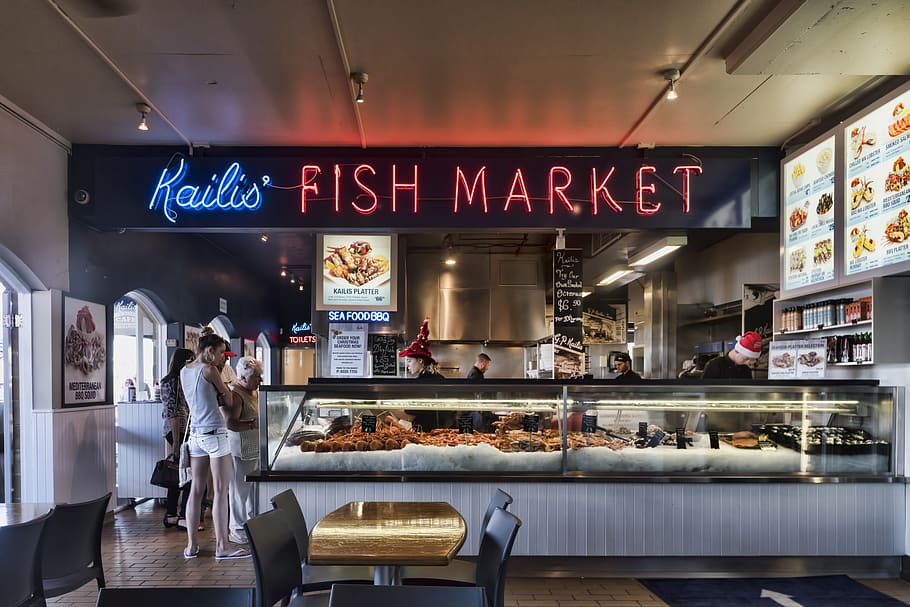 fremantle, australia, kailis brothers, fish market, neon lights, HD wallpaper
