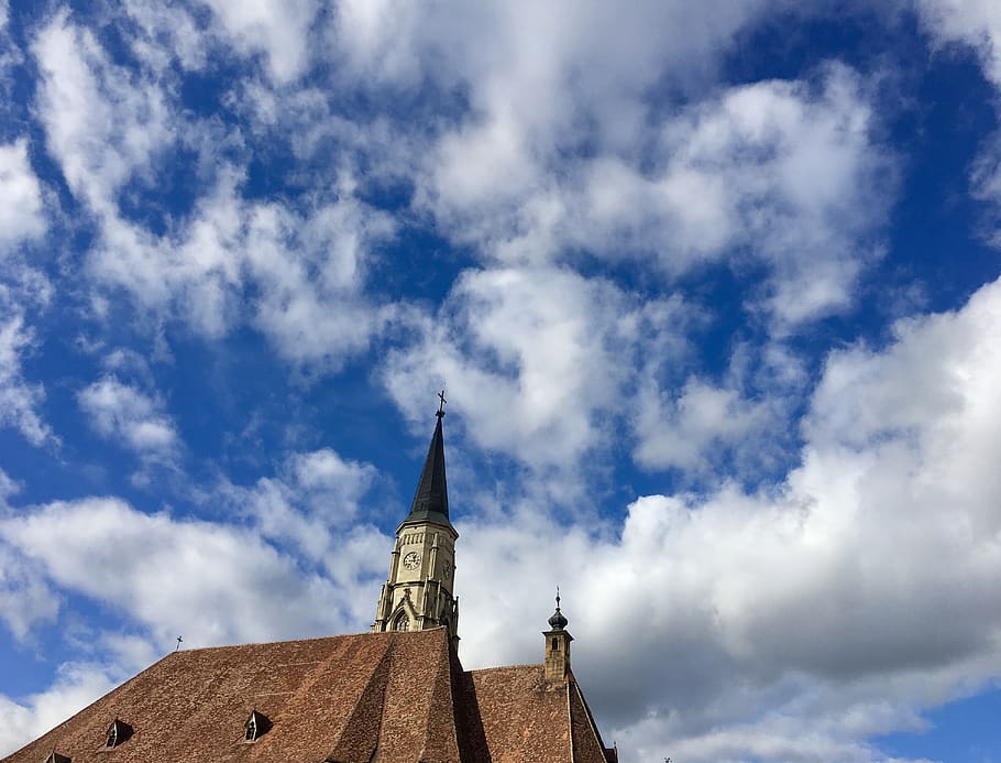 church, sky, blue sky, cloudy, clouds, building, architecture HD wallpaper
