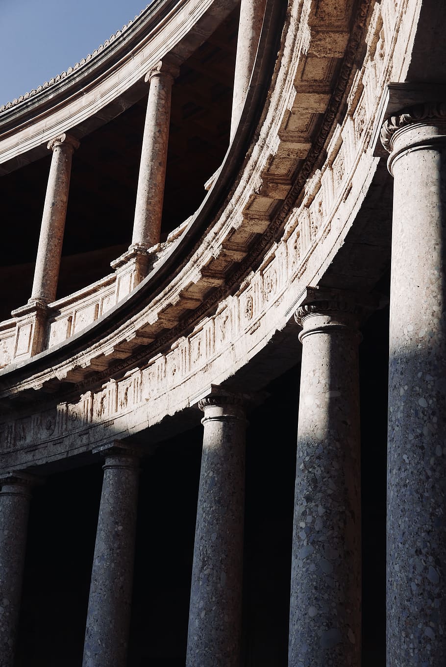 spain, granada, charles v palace, sun, castle, columns, shadows HD wallpaper
